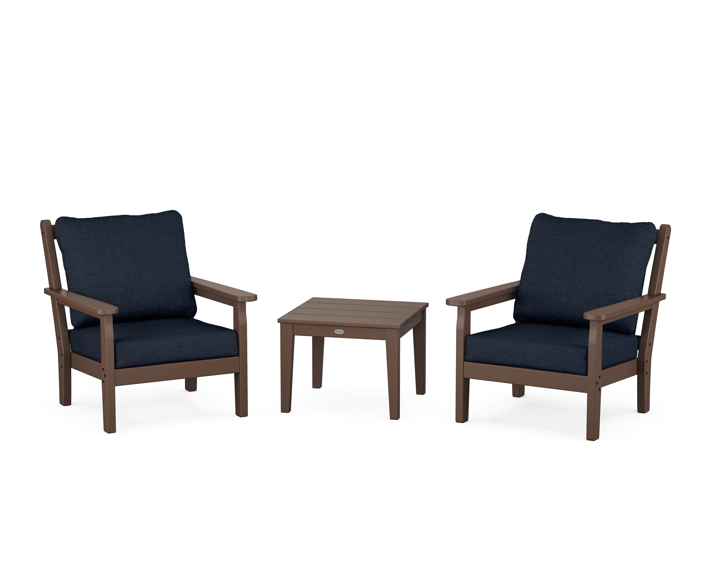 POLYWOOD® Chippendale 3-Piece Deep Seating Set in Mahogany / Marine Indigo
