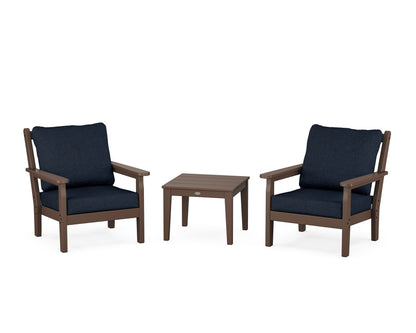 POLYWOOD® Chippendale 3-Piece Deep Seating Set in Mahogany / Marine Indigo