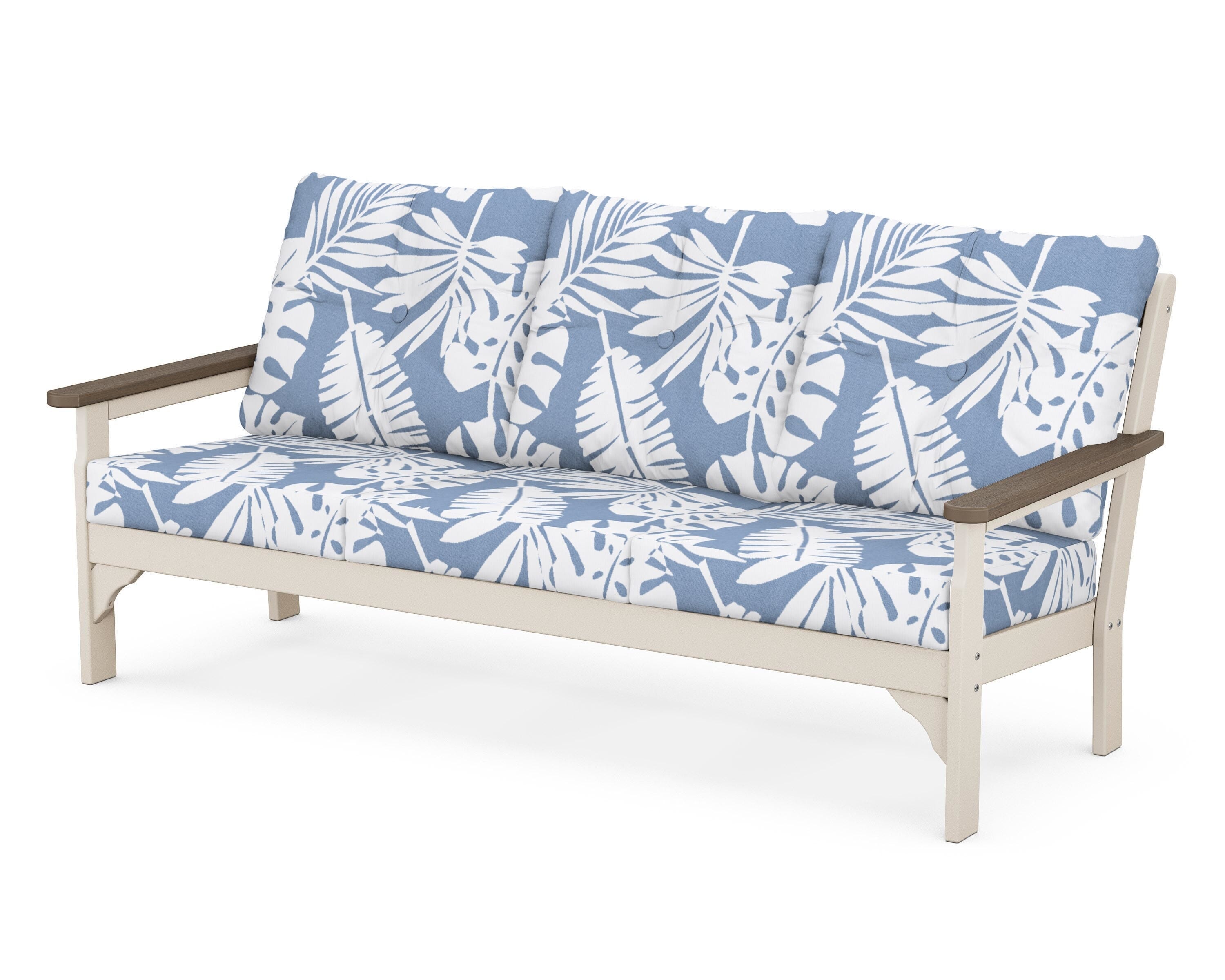 POLYWOOD® Vineyard Deep Seating Sofa in Sand / Kona / Leaf Sky Blue