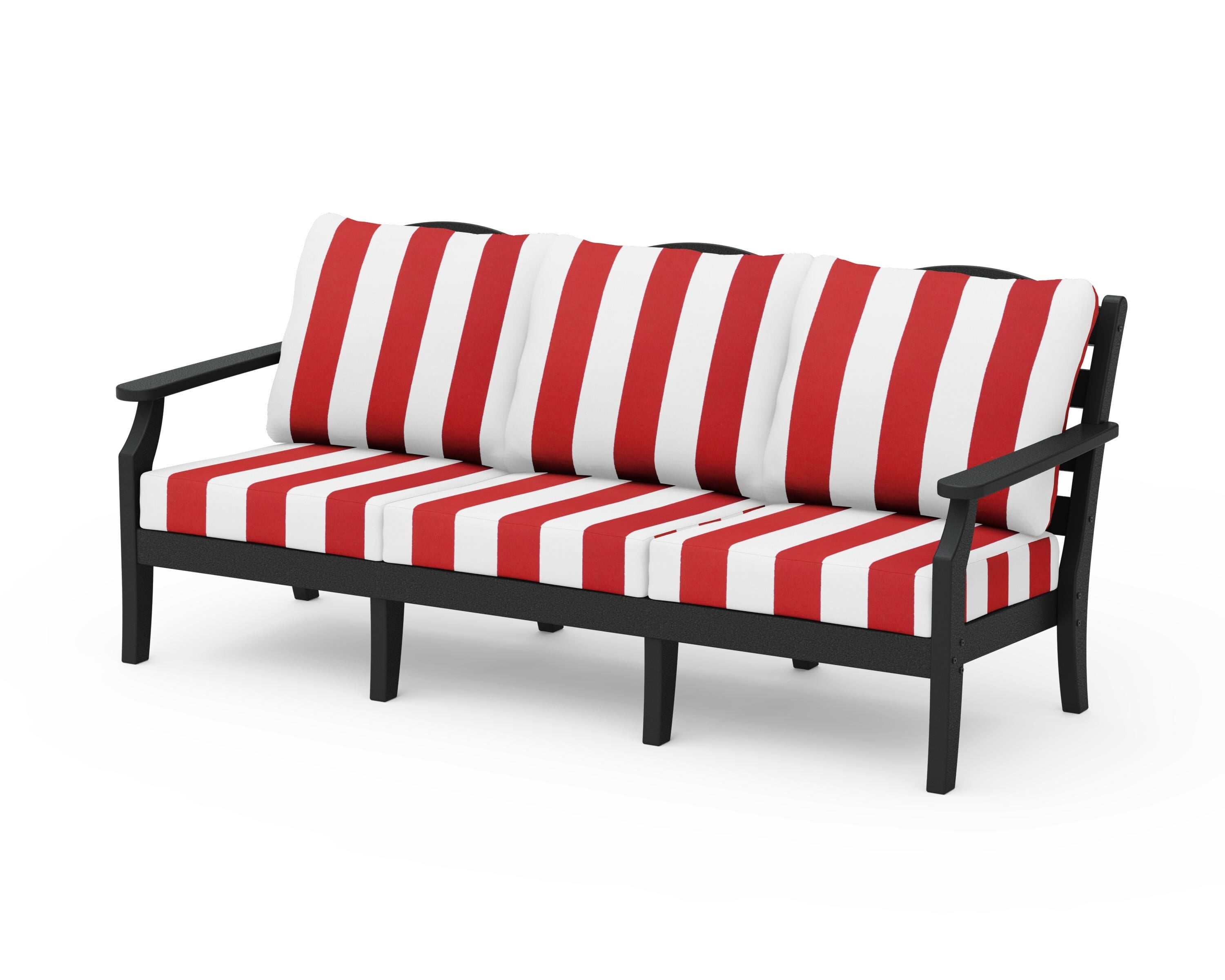 Draper James™ by  POLYWOOD® Savannah Deep Seating Sofa in Black / Cabana Stripe Crimson