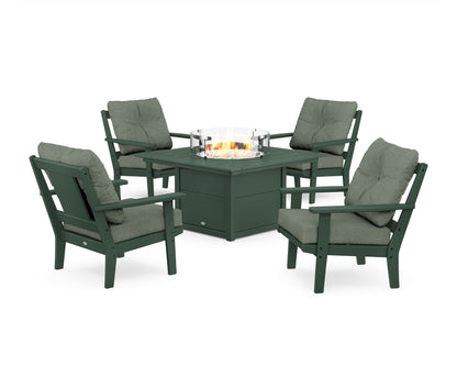 POLYWOOD® Prairie 5-Piece Deep Seating Set with Fire Pit Table in Green / Cast Sage