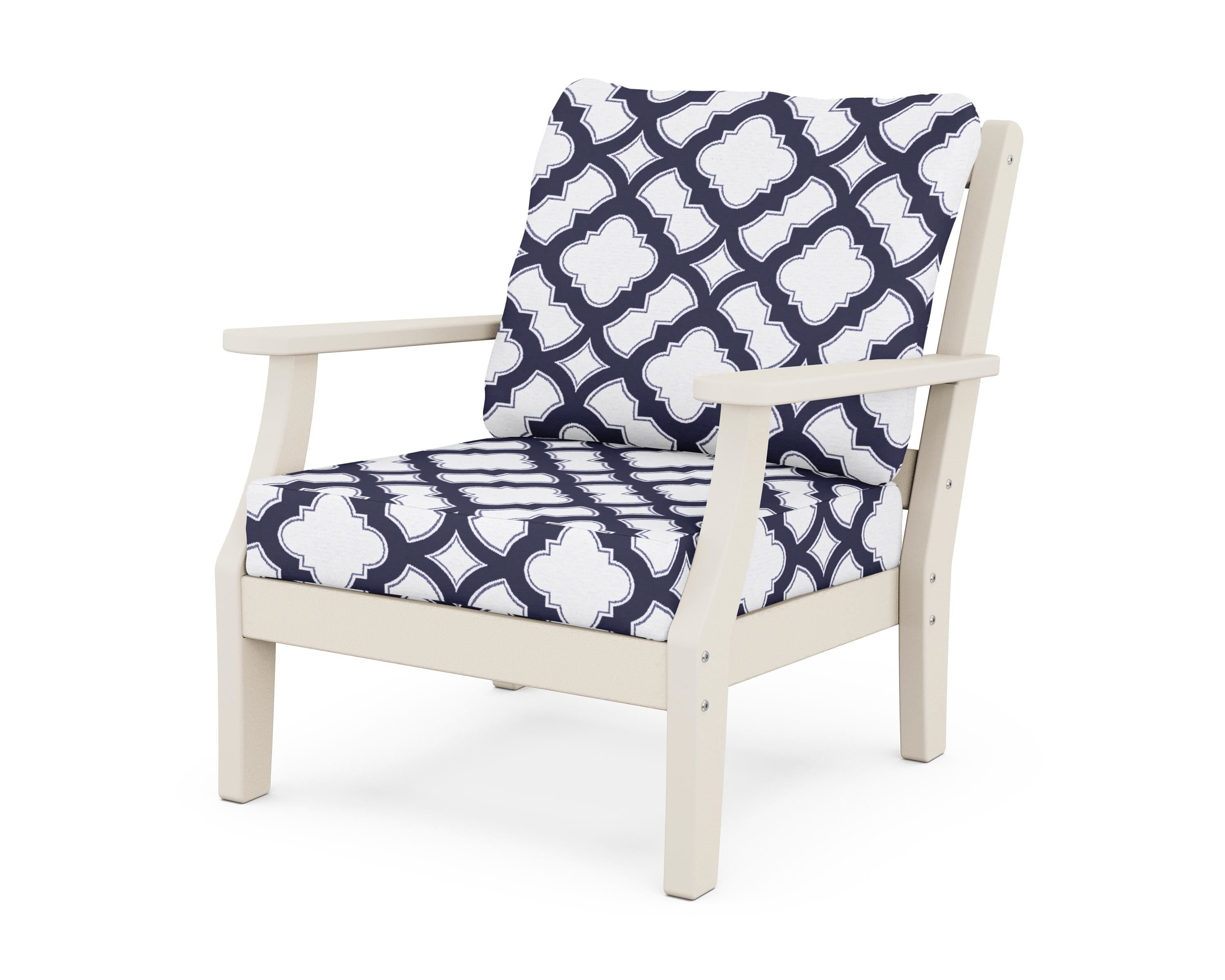 Martha Stewart by POLYWOOD® Chinoiserie Deep Seating Chair in Sand / Trellis Navy