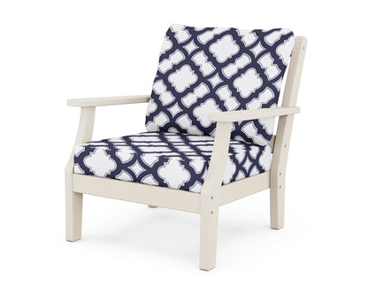 Martha Stewart by POLYWOOD® Chinoiserie Deep Seating Chair in Sand / Trellis Navy