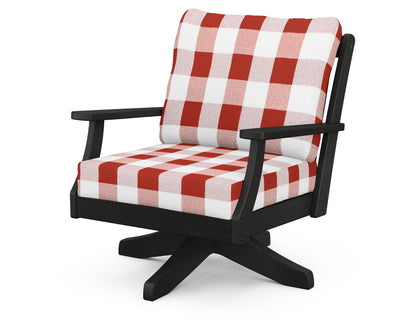 POLYWOOD® Braxton Deep Seating Swivel Chair in Black / Buffalo Plaid Crimson
