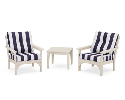 POLYWOOD® Vineyard 3-Piece Deep Seating Set in Sand / Cabana Stripe Navy