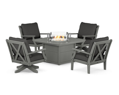 POLYWOOD® Braxton 5-Piece Deep Seating Set with Fire Table in Slate Grey / Spectrum Carbon
