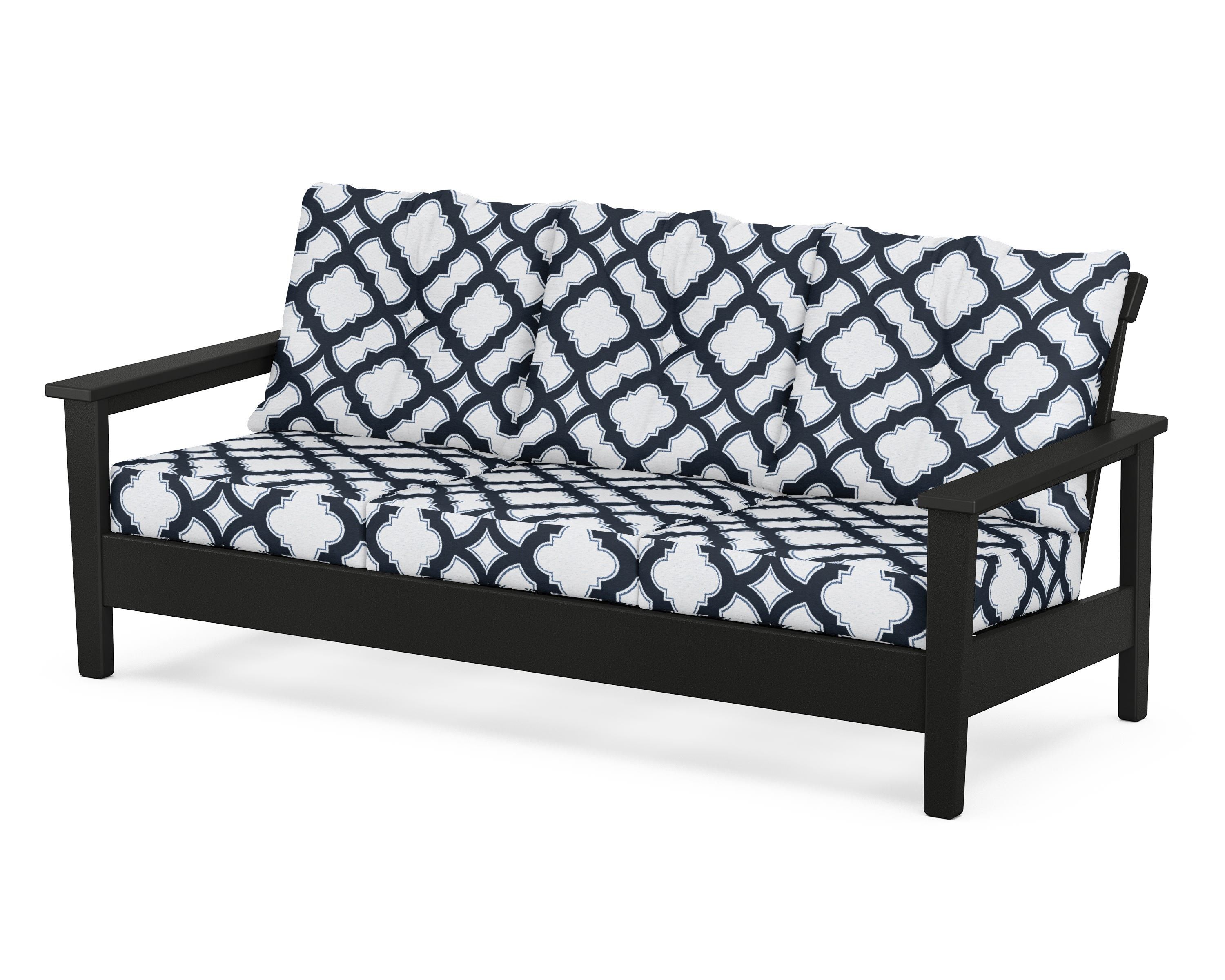POLYWOOD® Prescott Deep Seating Sofa in Black / Trellis Marine Indigo