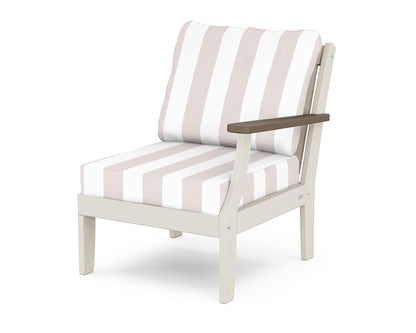POLYWOOD® Braxton Modular Right Arm Chair in Sand / Kona / Cabana Stripe Dune Burlap
