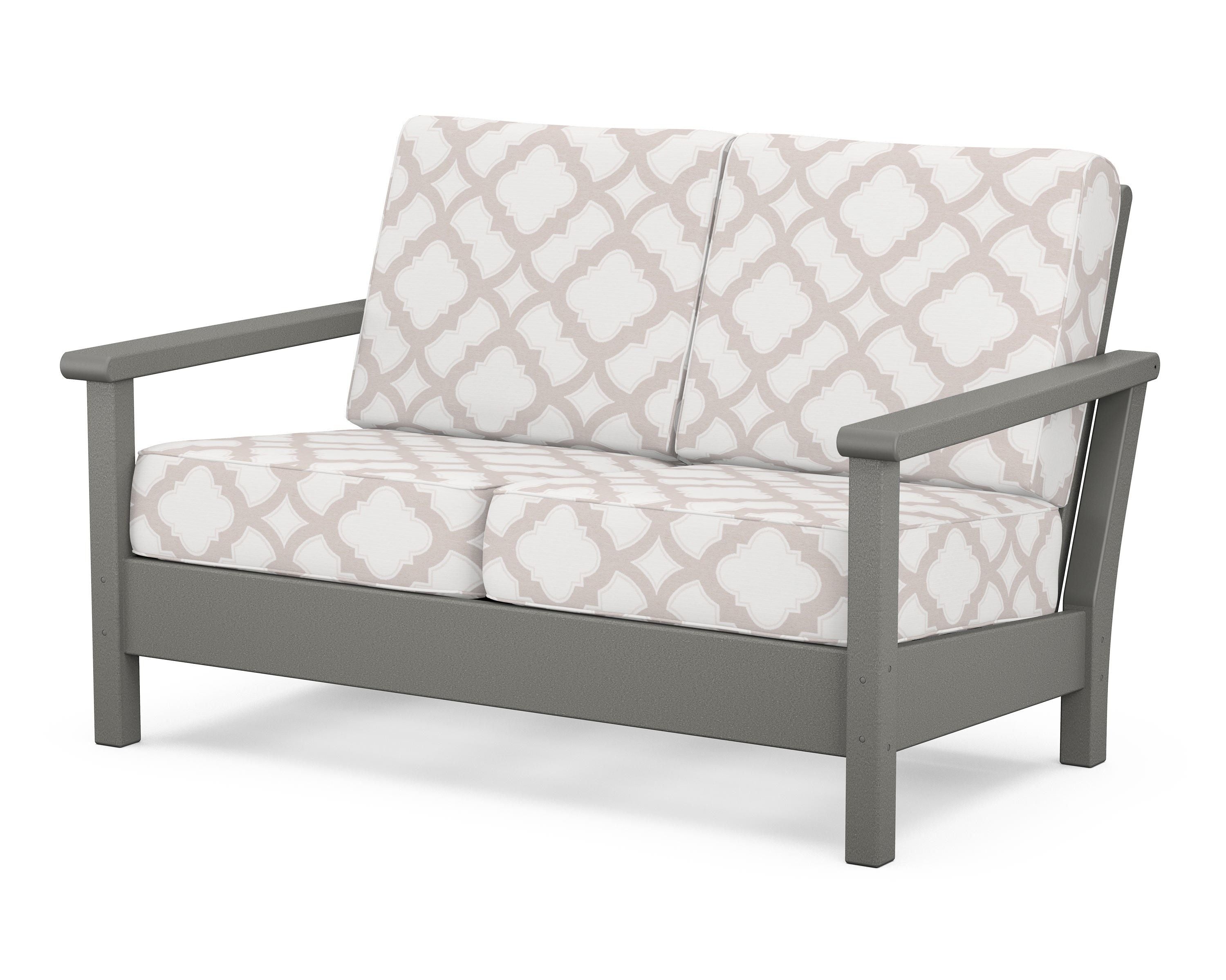 POLYWOOD® Harbour Deep Seating Loveseat in Slate Grey / Trellis Dune Burlap