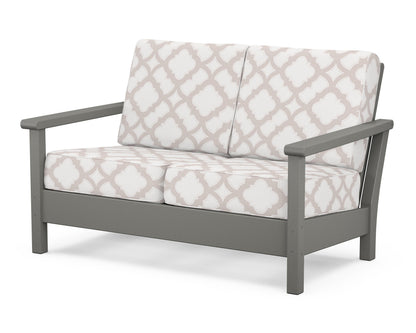 POLYWOOD® Harbour Deep Seating Loveseat in Slate Grey / Trellis Dune Burlap