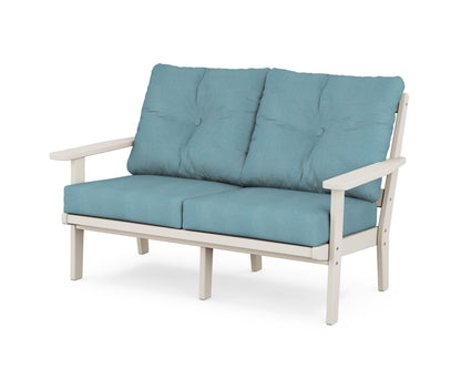 POLYWOOD® Oxford Deep Seating Loveseat in Sand / Lattice Sky Blue