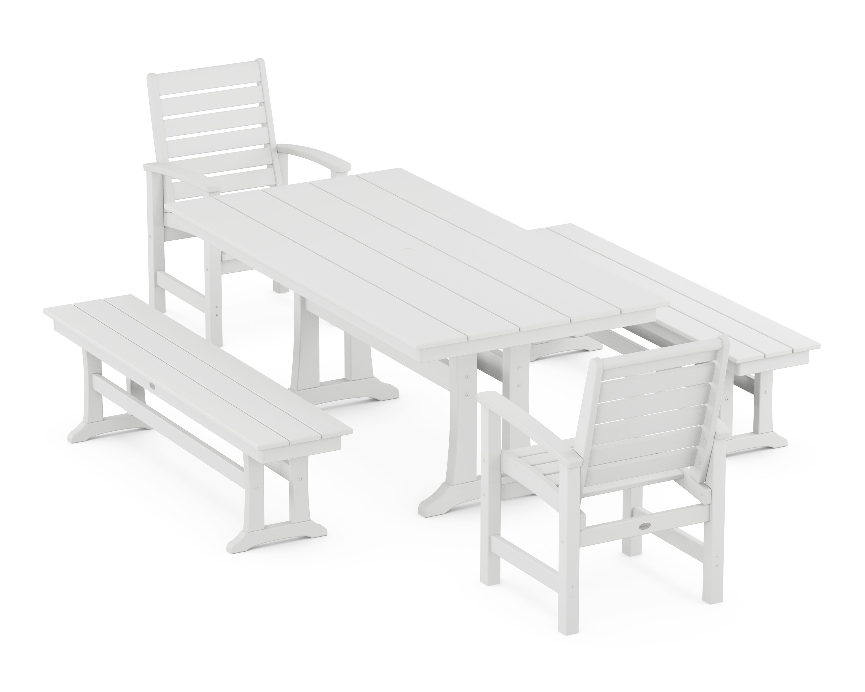 POLYWOOD® Signature 5-Piece Farmhouse Dining Set With Trestle Legs in White
