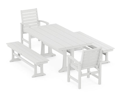POLYWOOD® Signature 5-Piece Farmhouse Dining Set With Trestle Legs in White