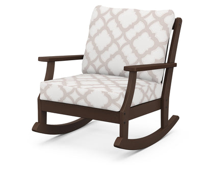 POLYWOOD® Braxton Deep Seating Rocking Chair in Mahogany / Trellis Dune Burlap