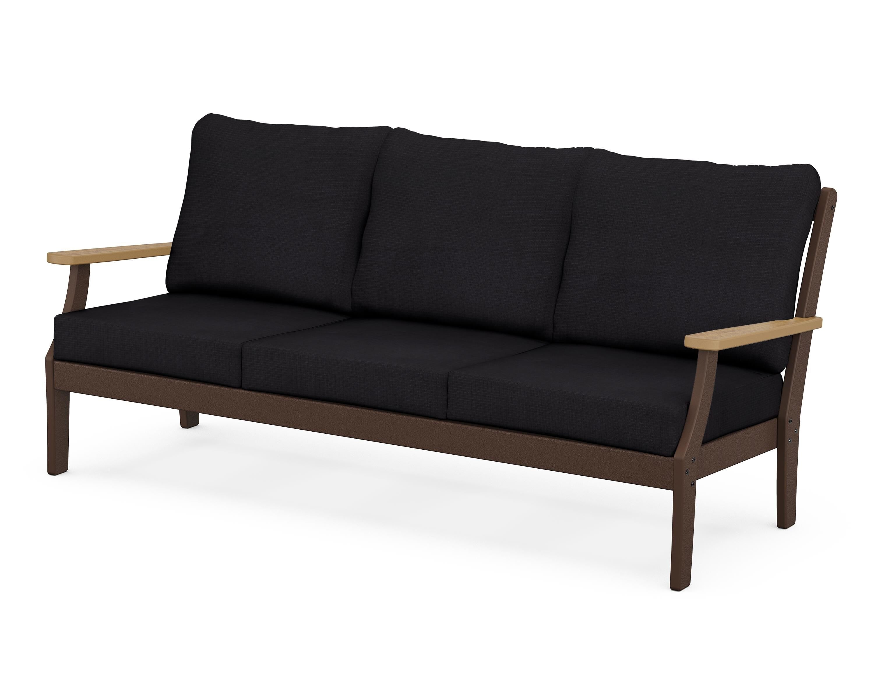 POLYWOOD® Braxton Deep Seating Sofa in Mahogany / Natural / Midnight Linen