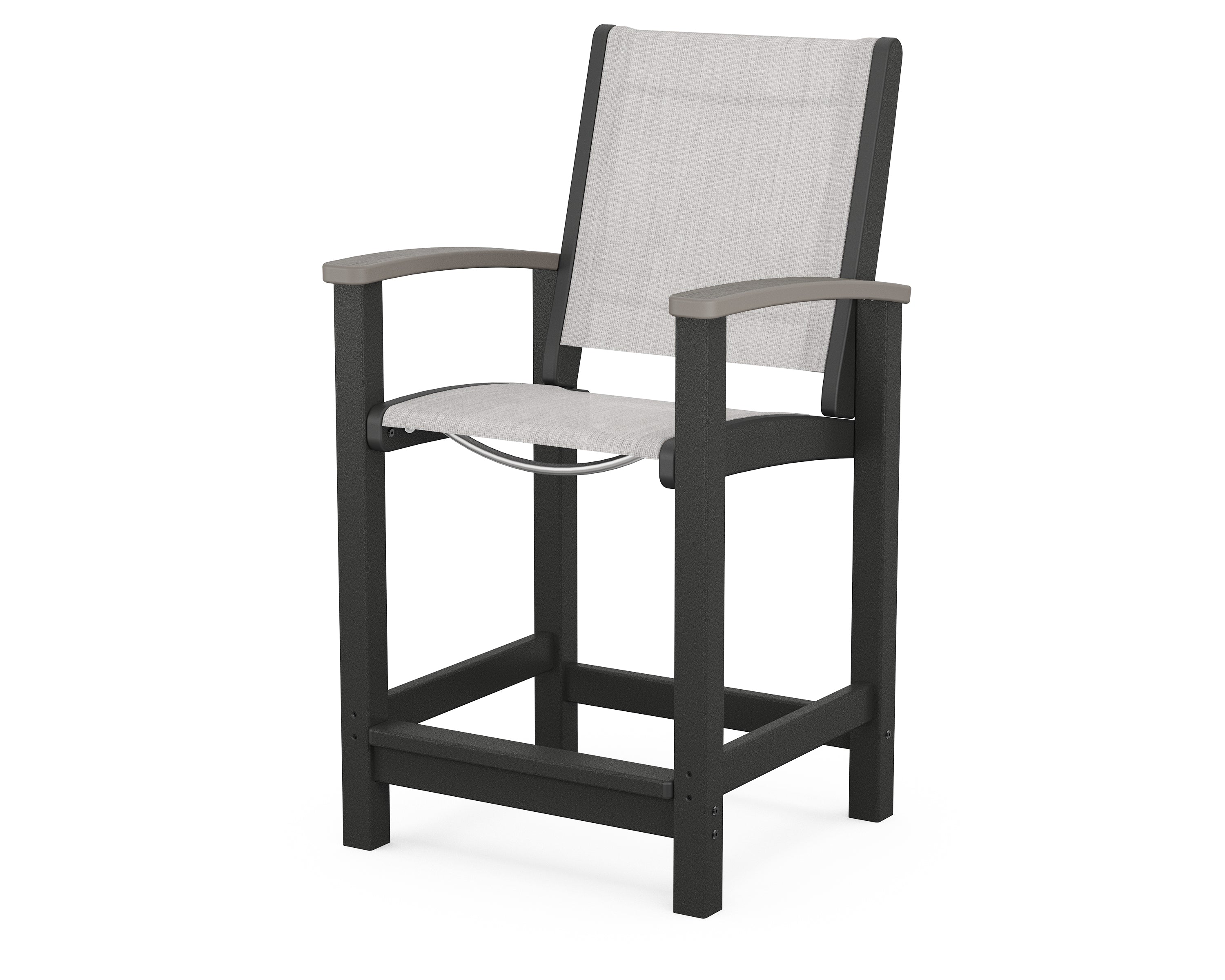 POLYWOOD® Coastal Counter Chair in Black / Driftwood / Parchment Sling
