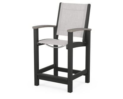 POLYWOOD® Coastal Counter Chair in Black / Driftwood / Parchment Sling