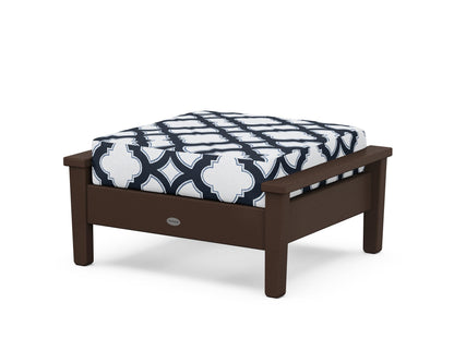 POLYWOOD® Prescott Deep Seating Ottoman in Mahogany / Trellis Marine Indigo