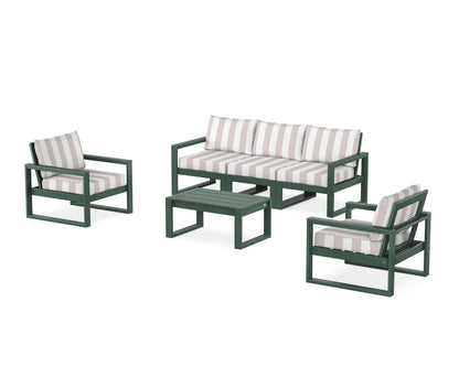 POLYWOOD® EDGE Sectional 4-Piece Deep Seating Set with Sofa in Green / Cabana Stripe Dune Burlap