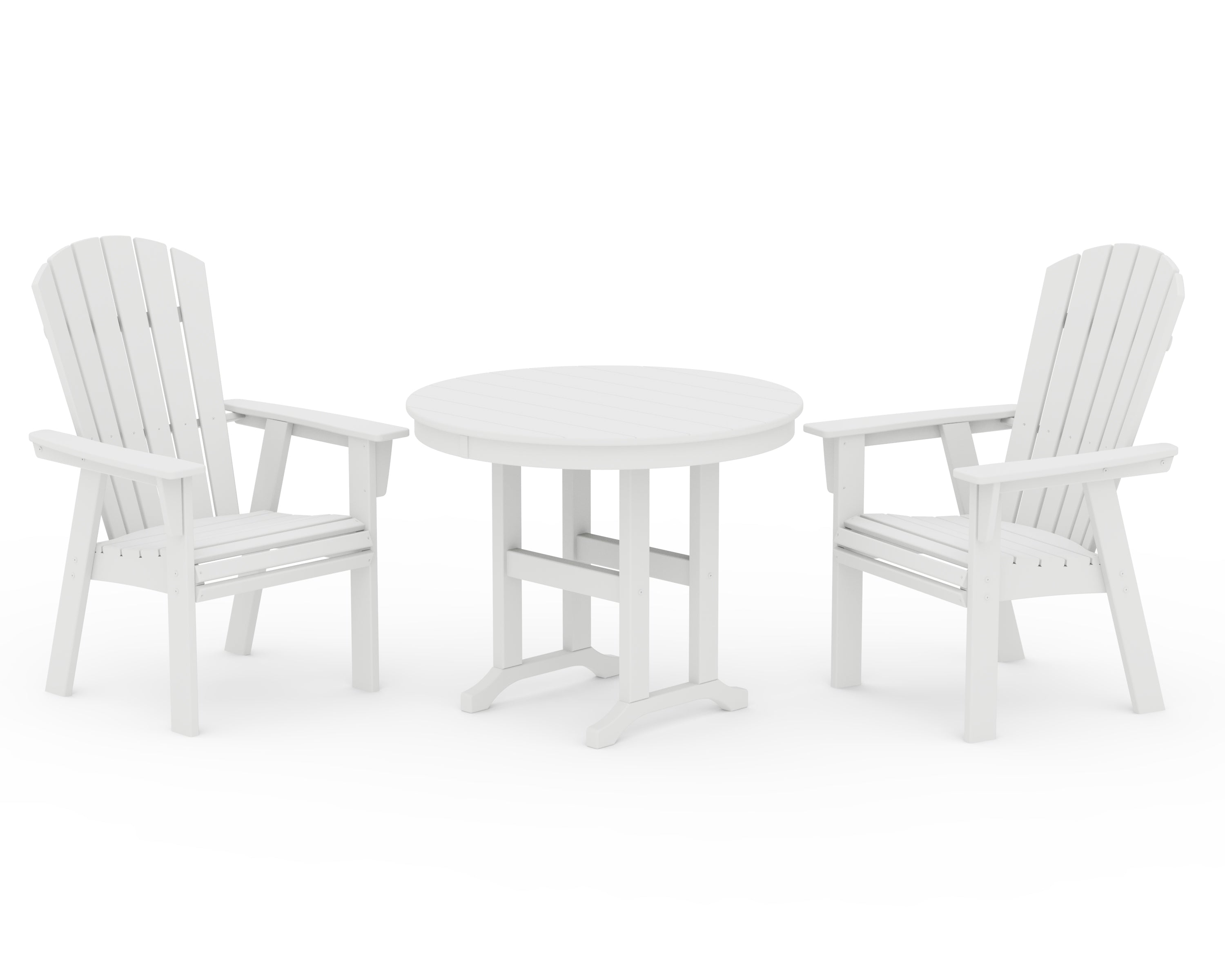 POLYWOOD® Nautical Adirondack 3-Piece Round Dining Set in White