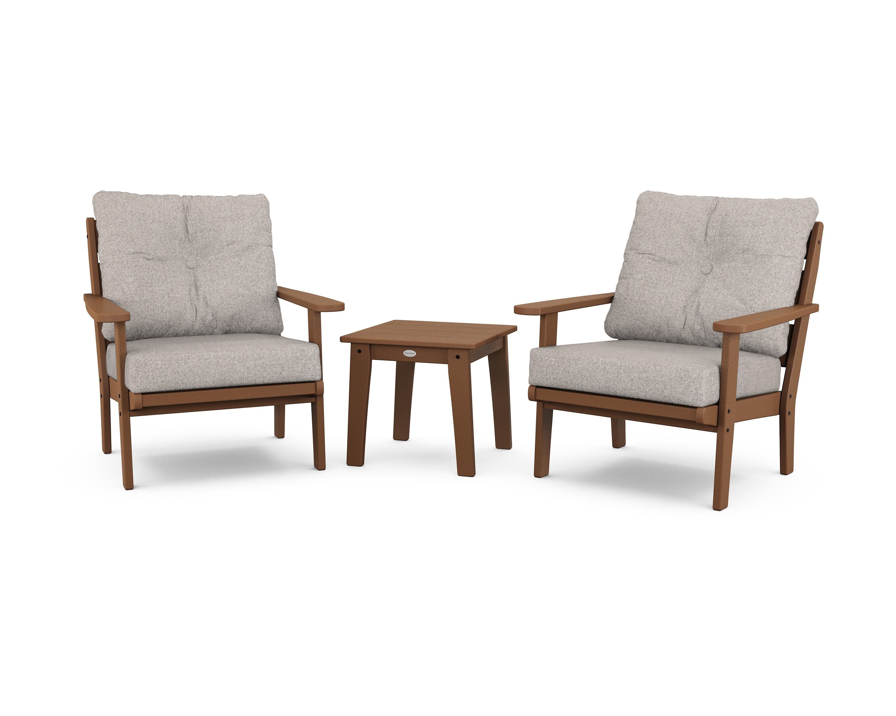 POLYWOOD® Lakeside 3-Piece Deep Seating Chair Set in Teak / Weathered Tweed