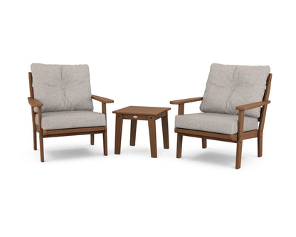 POLYWOOD® Lakeside 3-Piece Deep Seating Chair Set in Teak / Weathered Tweed