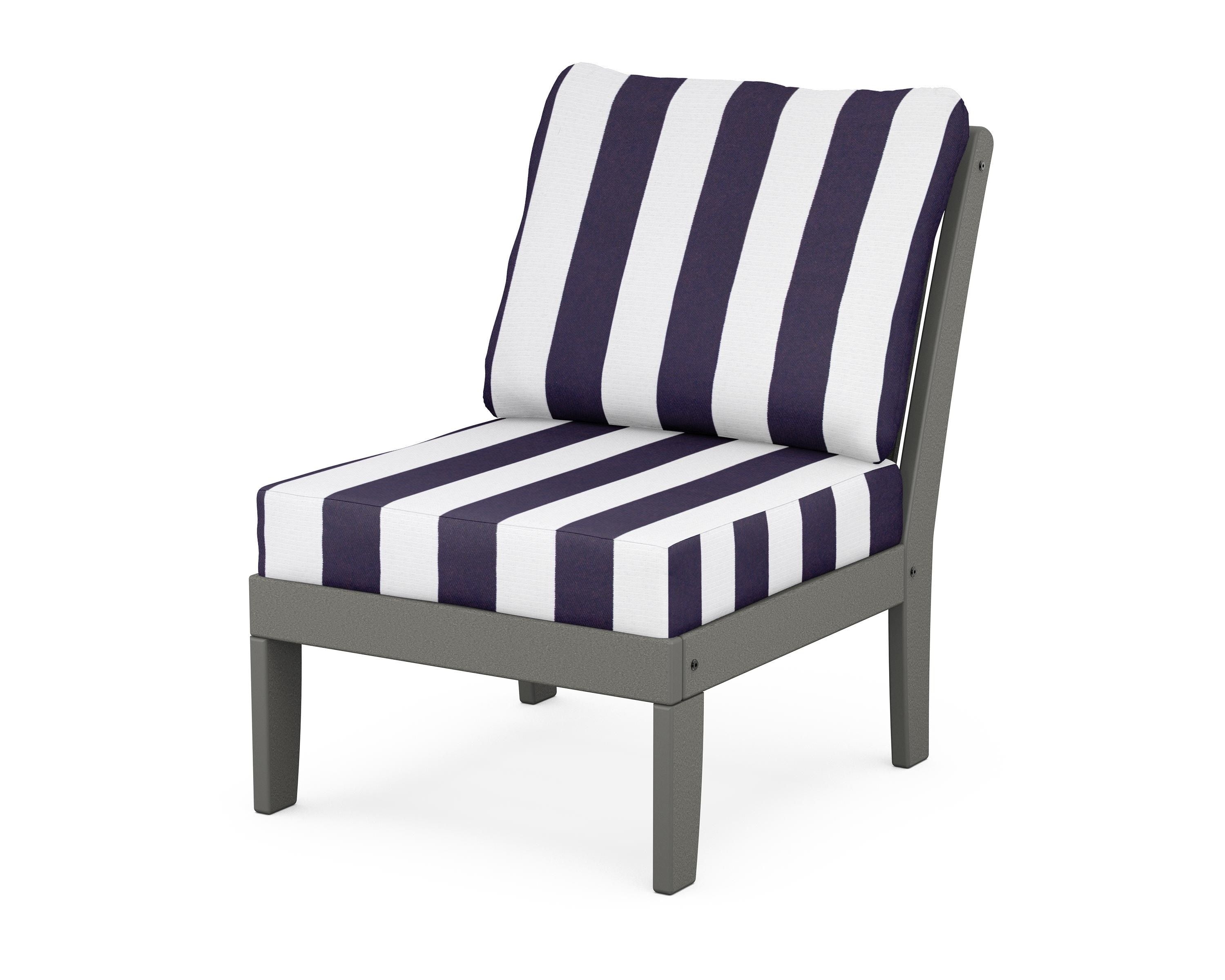 POLYWOOD® Braxton Modular Armless Chair in Slate Grey / Cabana Stripe Navy