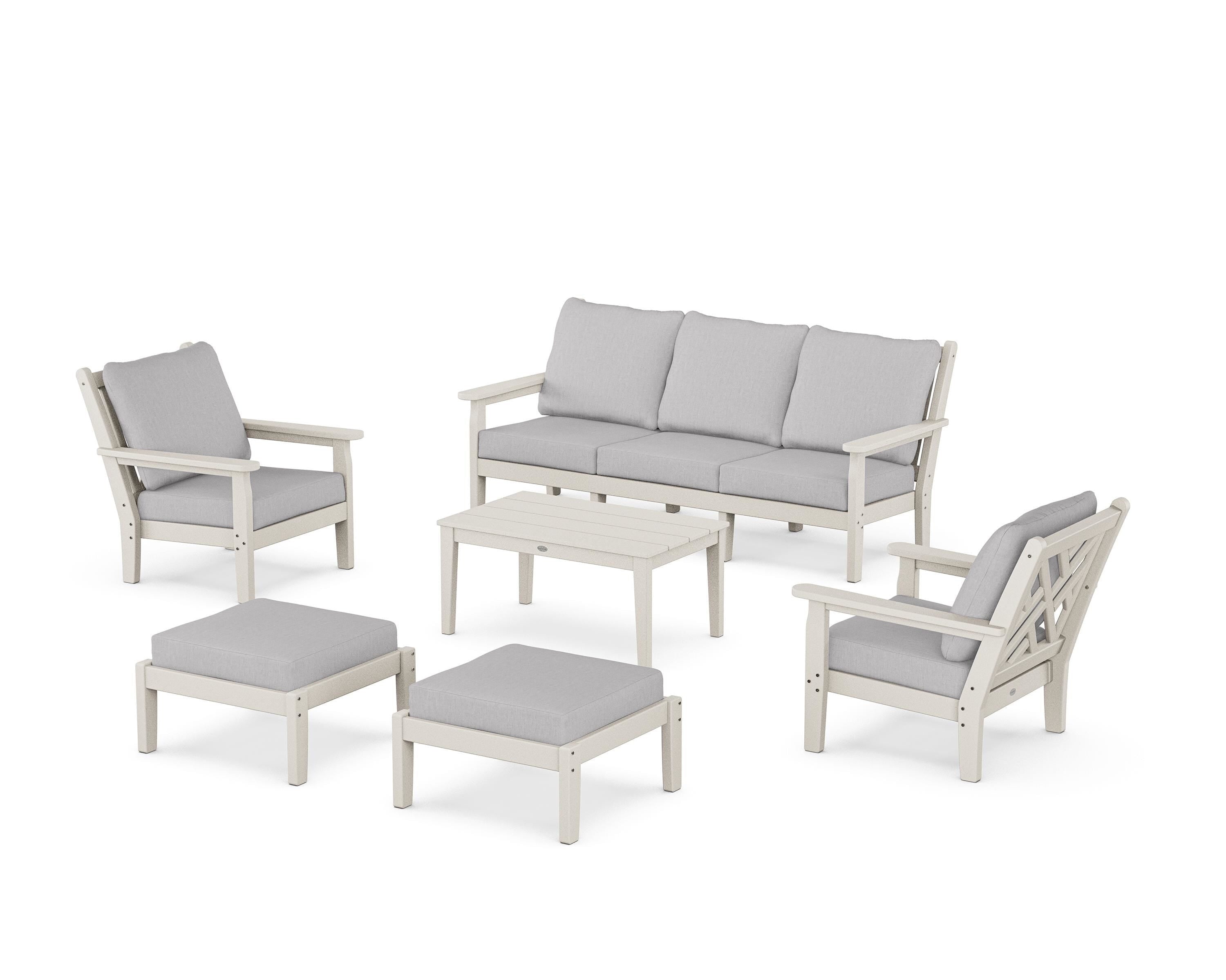 POLYWOOD® Chippendale 6-Piece Lounge Sofa Set in Sand / Granite