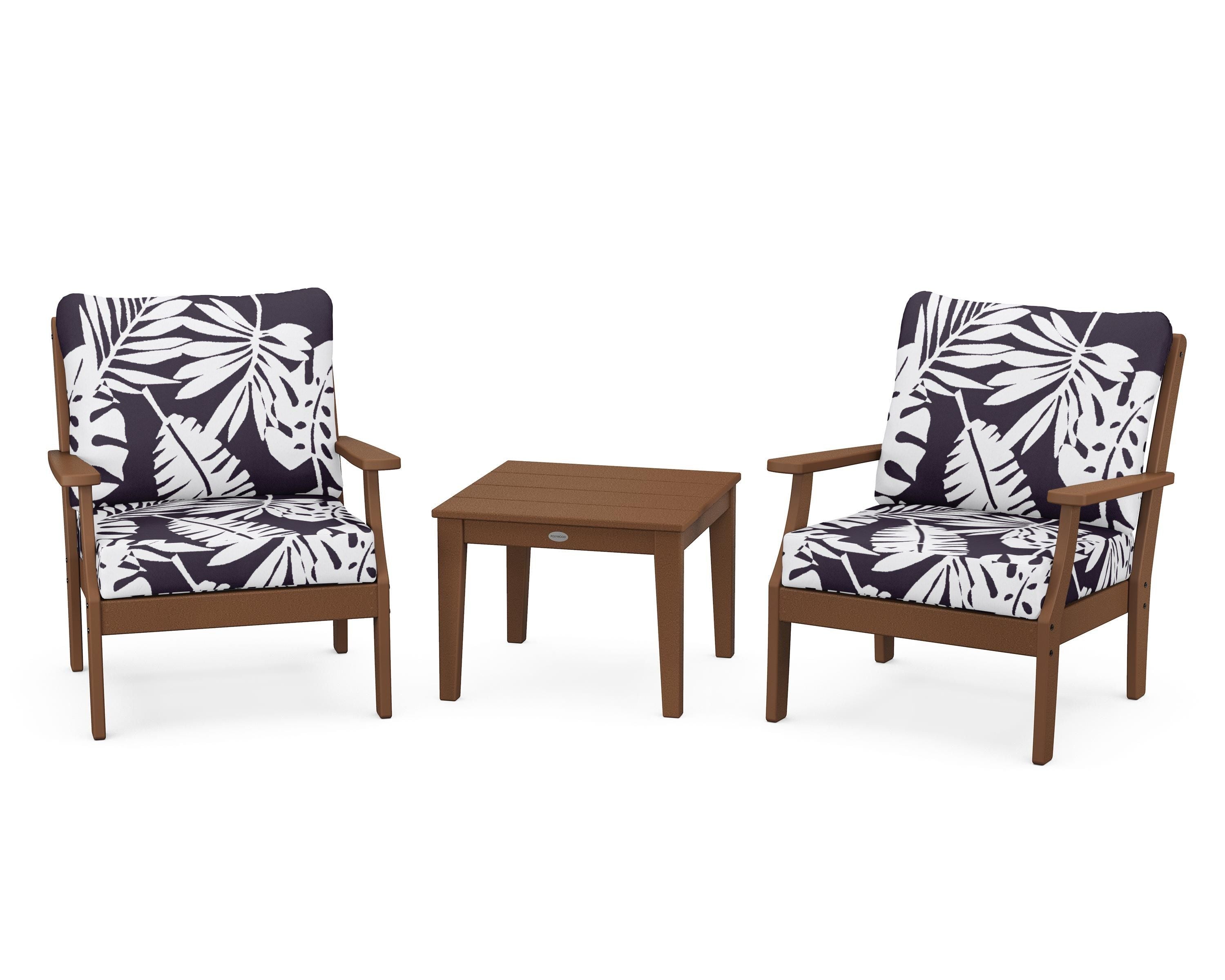 POLYWOOD® Braxton 3-Piece Deep Seating Set in Teak / Leaf Navy
