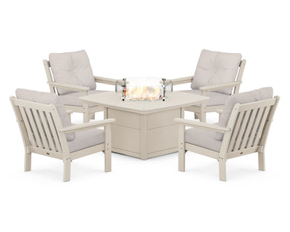 POLYWOOD® Vineyard 5-Piece Conversation Set with Fire Pit Table in Sand / Dune Burlap