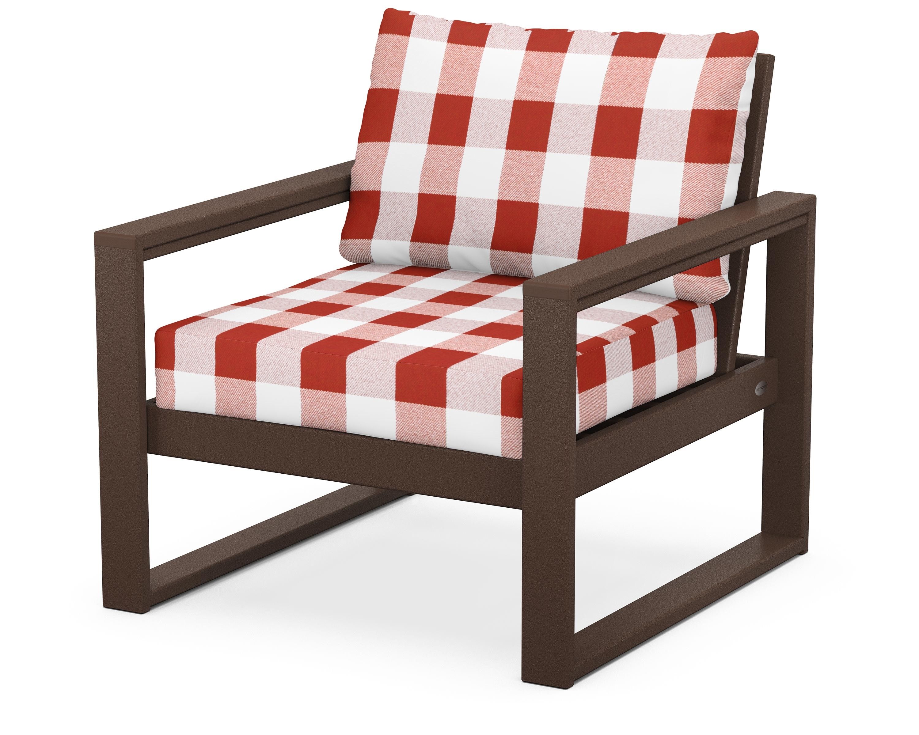 POLYWOOD® EDGE Club Chair in Mahogany / Buffalo Plaid Crimson