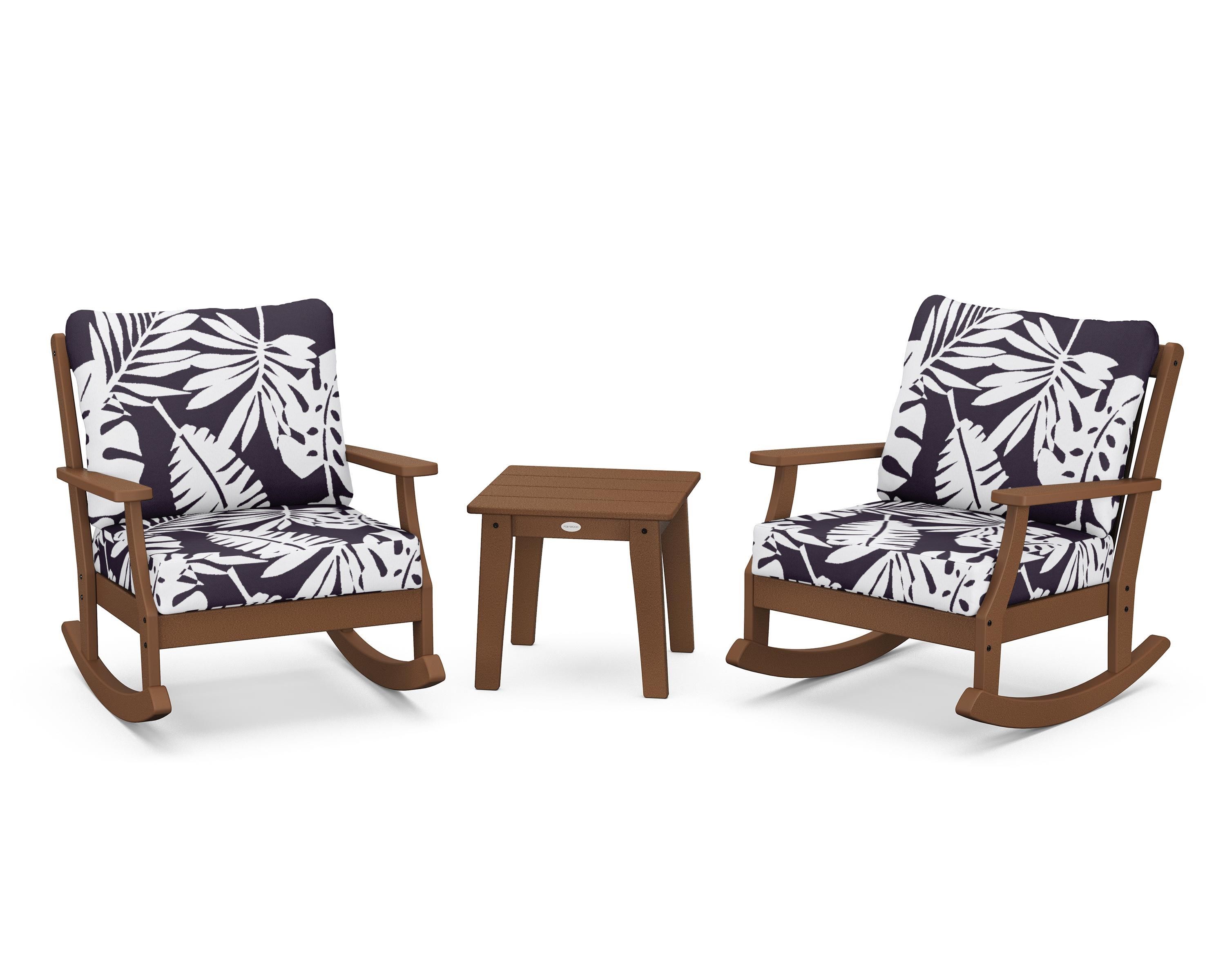 POLYWOOD® Braxton 3-Piece Deep Seating Rocker Set in Teak / Leaf Navy