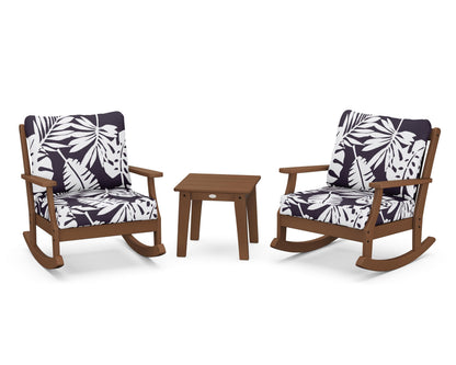 POLYWOOD® Braxton 3-Piece Deep Seating Rocker Set in Teak / Leaf Navy