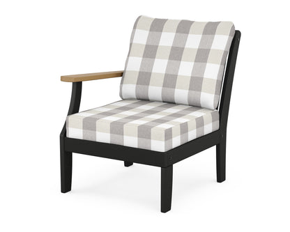 POLYWOOD® Braxton Modular Left Arm Chair in Black / Natural / Buffalo Plaid Grey Mist