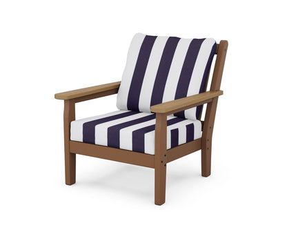 POLYWOOD® Chippendale Deep Seating Chair in Teak / Natural / Cabana Stripe Navy