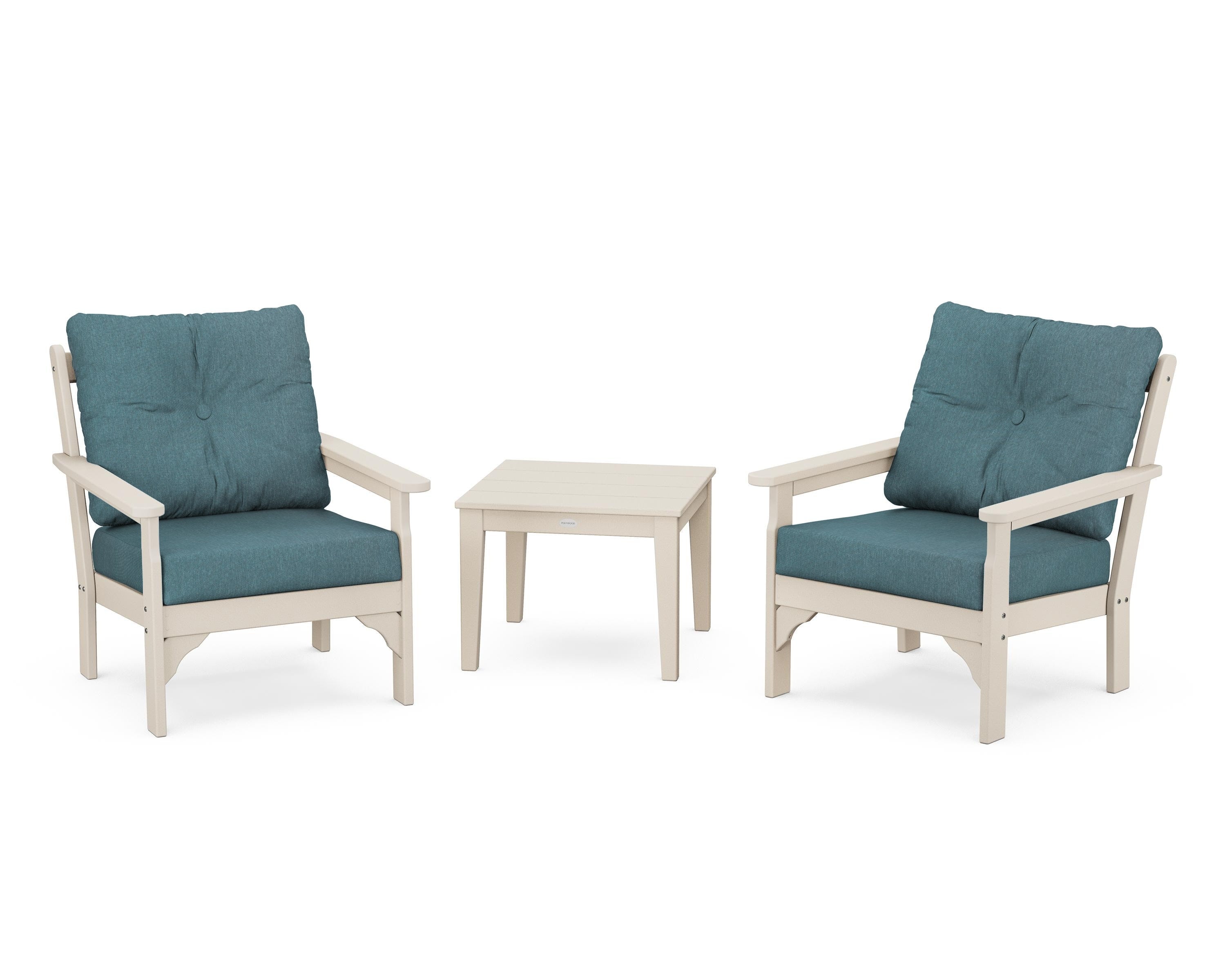 POLYWOOD® Vineyard 3-Piece Deep Seating Set in Sand / Ocean Teal