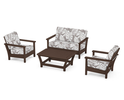 POLYWOOD® Harbour 4-Piece Deep Seating Set in Mahogany / Leaf Grey Mist