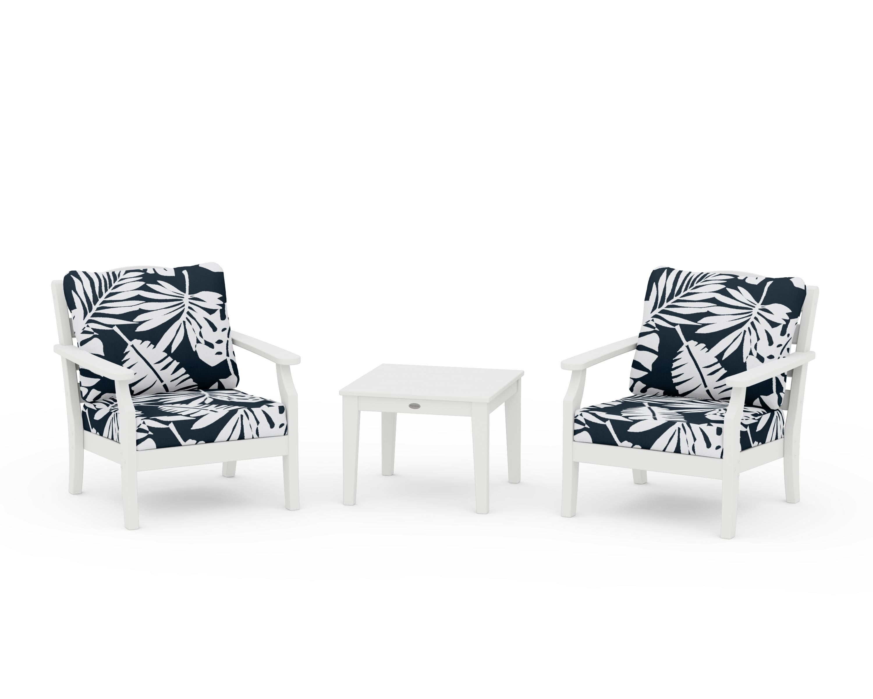 Draper James™ by  POLYWOOD® Savannah 3-Piece Deep Seating Set in White / Leaf Marine Indigo