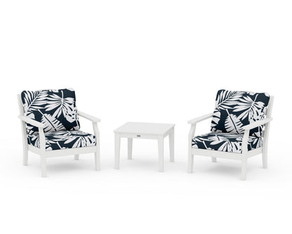 Draper James™ by  POLYWOOD® Savannah 3-Piece Deep Seating Set in White / Leaf Marine Indigo