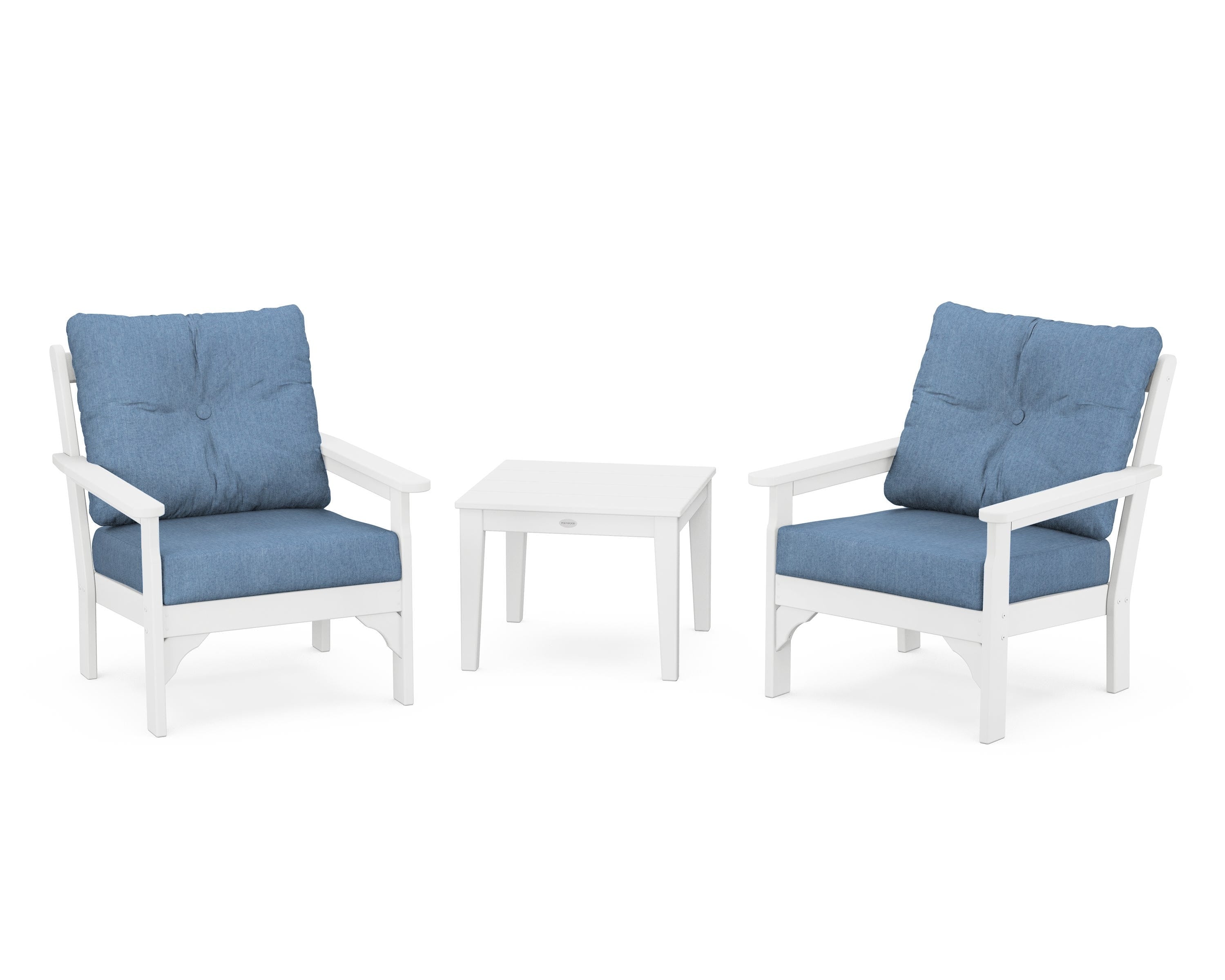 POLYWOOD® Vineyard 3-Piece Deep Seating Set in White / Sky Blue