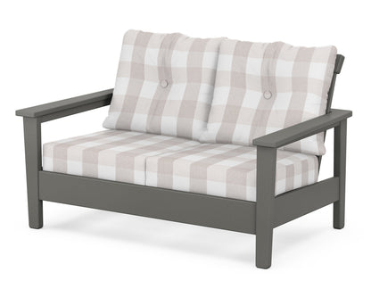 POLYWOOD® Prescott Deep Seating Loveseat in Slate Grey / Buffalo Plaid Dune Burlap