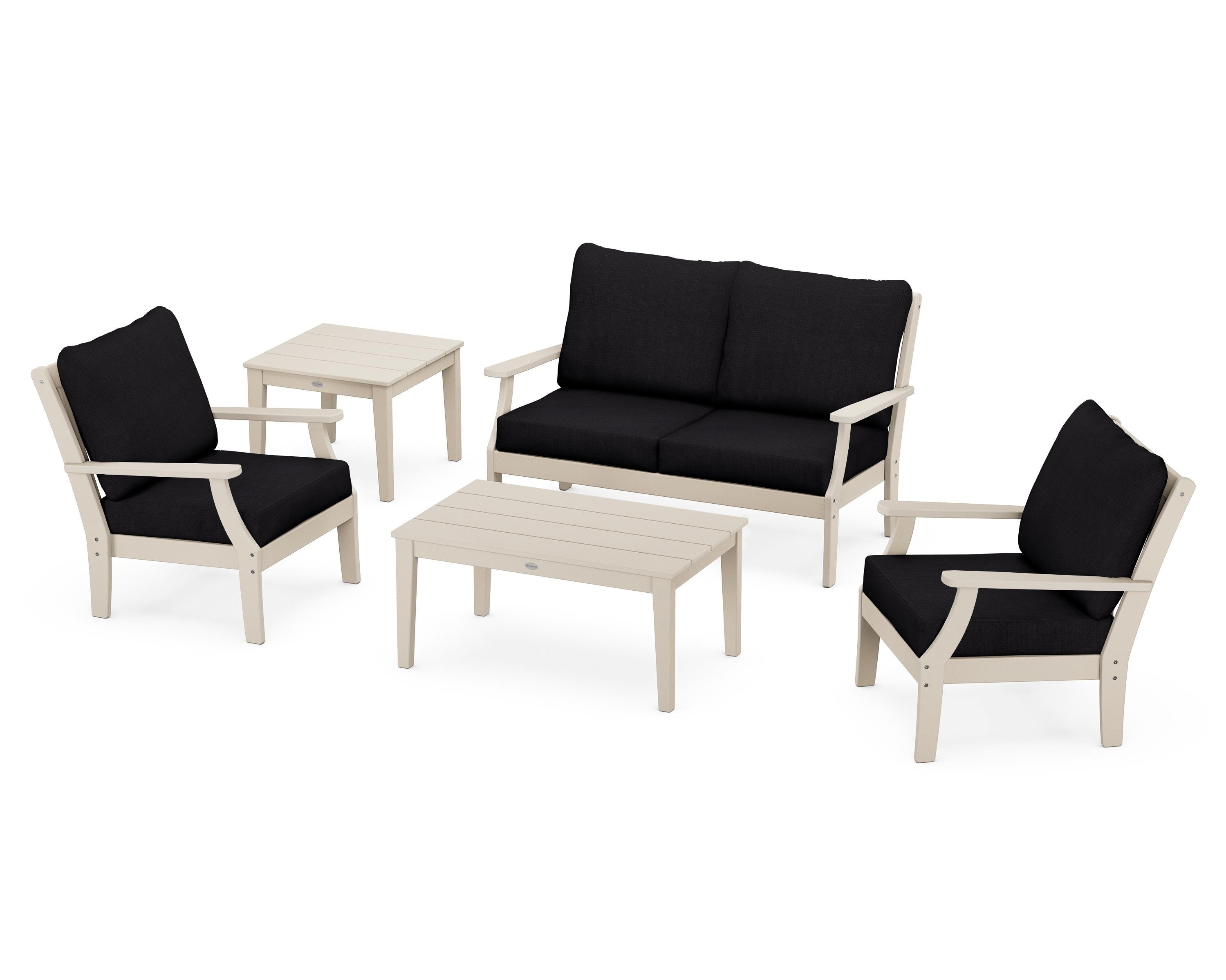 POLYWOOD® Braxton 5-Piece Deep Seating Set in Sand / Midnight Linen