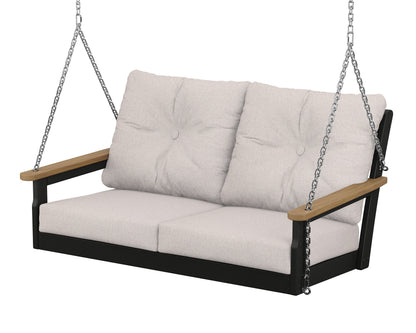 POLYWOOD® Vineyard Deep Seating Swing in Black / Natural / Dune Burlap