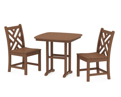 POLYWOOD® Chippendale Side Chair 3-Piece Dining Set in Teak