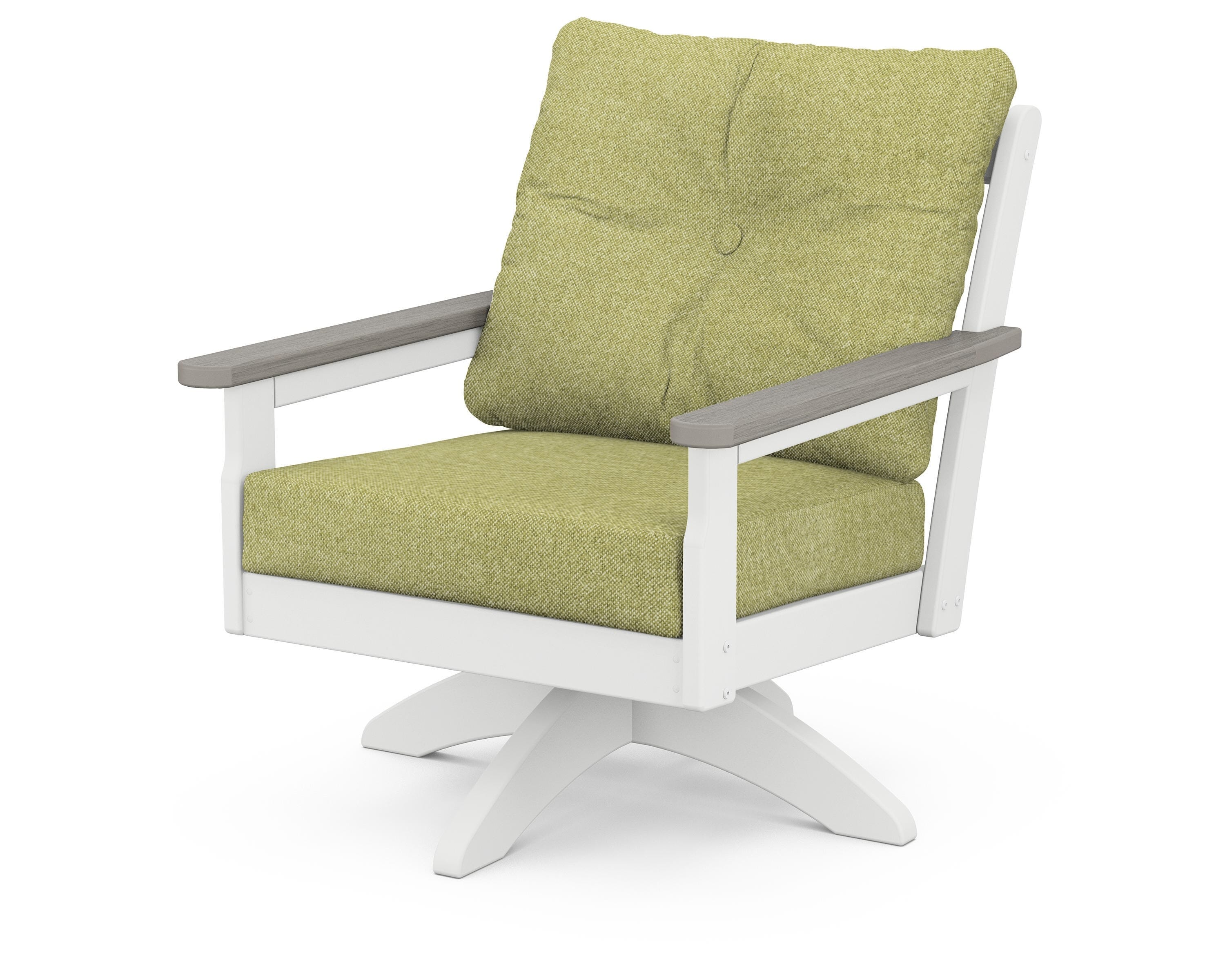POLYWOOD® Vineyard Deep Seating Swivel Chair in White / Driftwood / Chartreuse Boucle