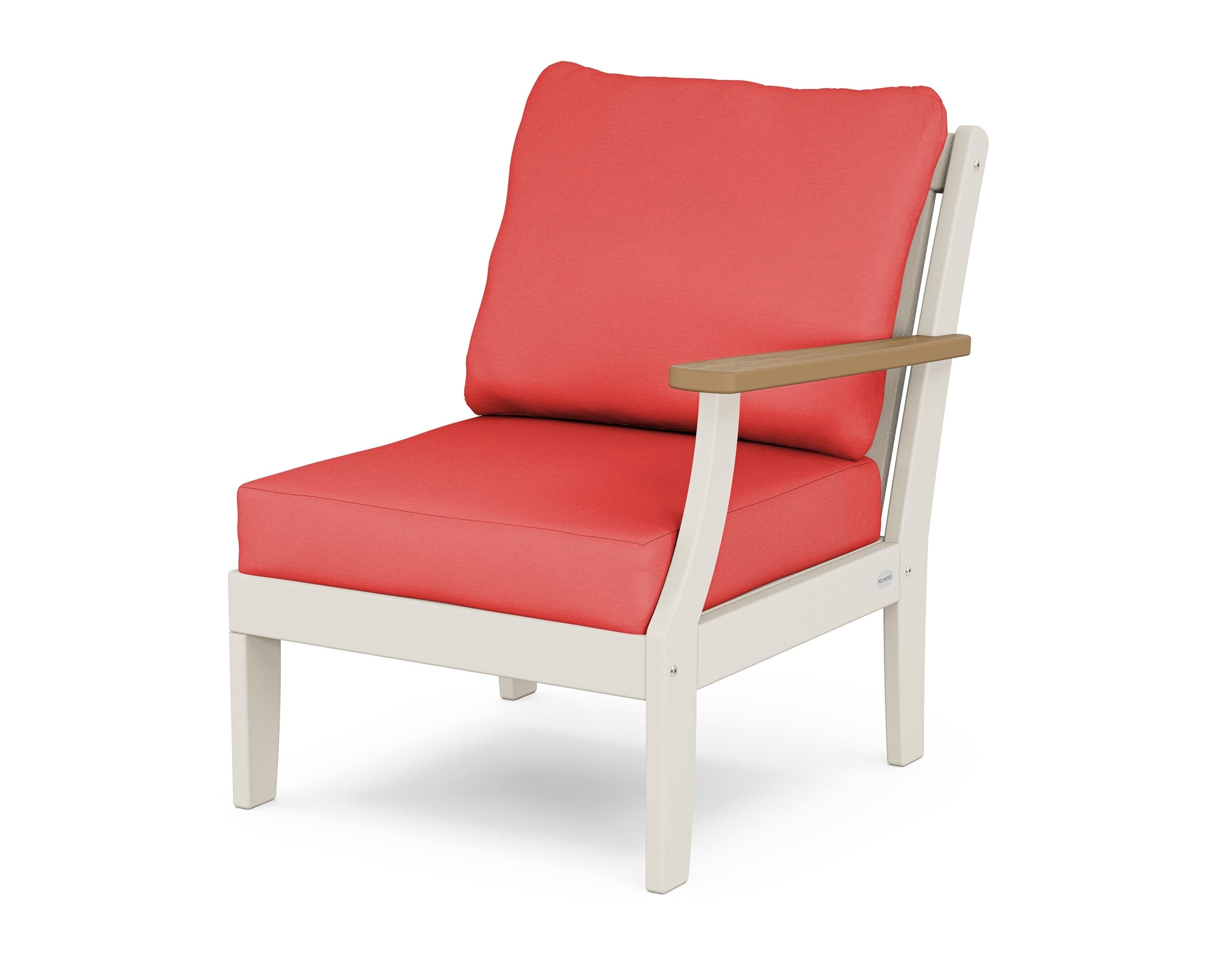 POLYWOOD® Braxton Modular Right Arm Chair in Sand / Natural / Crimson Linen