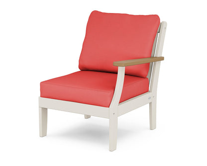 POLYWOOD® Braxton Modular Right Arm Chair in Sand / Natural / Crimson Linen