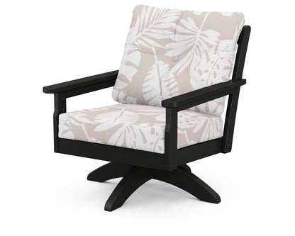 POLYWOOD® Vineyard Deep Seating Swivel Chair in Black / Leaf Dune Burlap
