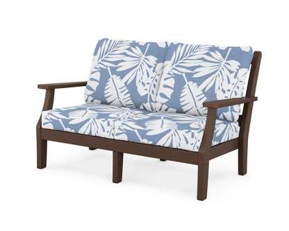 Martha Stewart by POLYWOOD® Chinoiserie Deep Seating Loveseat in Mahogany / Leaf Sky Blue