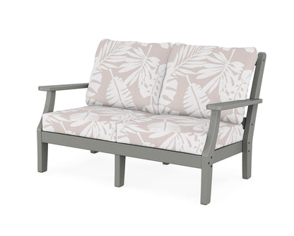 Martha Stewart by POLYWOOD® Chinoiserie Deep Seating Loveseat in Slate Grey / Leaf Dune Burlap